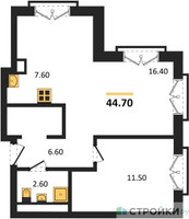 Планировка однокомнатной(квартира) площадью 44.7 квадратных метров в “ДД:ОО:ММ. Дом на Часовой”