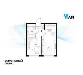 Планировка однокомнатной(квартира) площадью 38.8 квадратных метров в ЖК “ЖК Сиреневый парк”