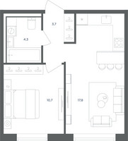 Планировка однокомнатной(квартира) площадью 36.5 квадратных метров в “ЖК Равновесие”