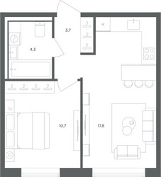 Планировка однокомнатной(квартира) площадью 36.5 квадратных метров в ЖК “ЖК Равновесие”