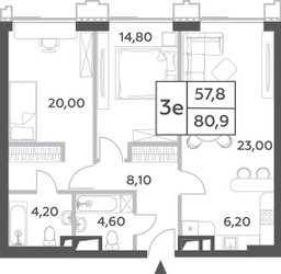 Планировка трехкомнатной(квартира) площадью 80.9 квадратных метров в ЖК “ЖК Will Towers (Вилл Тауэрс)”