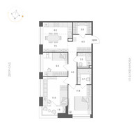 Планировка трехкомнатной(квартира) площадью 69.1 квадратных метров в “ЖК АРТЕЛЬ”