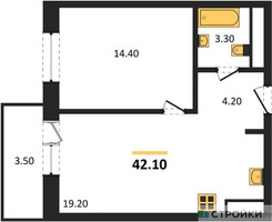 Планировка однокомнатной(квартира) площадью 42.1 квадратных метров в “ЖК Одинцовские кварталы”