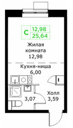 Планировка студии(квартира) площадью 25.64 квадратных метров в ЖК “ЖК КИТ 2”