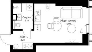 Планировка студии(квартира) площадью 23.3 квадратных метров в “ЖК Веер”