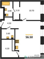 Планировка однокомнатной(квартира) площадью 56.5 квадратных метров в “ЖК Первый Московский”