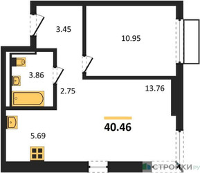 Планировка однокомнатной(квартира) площадью 40.46 квадратных метров в ЖК “ЖК Пригород Лесное”