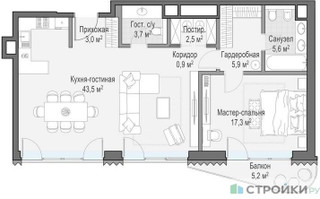 Планировка однокомнатной(квартира) площадью 82.8 квадратных метров в “ЖК Лаврушинский”