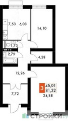 Планировка двухкомнатной(квартира) площадью 81.29 квадратных метров в ЖК “ЖК Жаворонки Клаб”