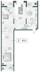Планировка трехкомнатной(квартира) площадью 104.73 квадратных метров в ЖК “ЖК Рига Хиллс”