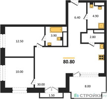 Планировка двухкомнатной(квартира) площадью 80.8 квадратных метров в “ЖК МОНС”