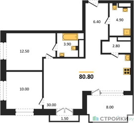 Планировка двухкомнатной(квартира) площадью 80.8 квадратных метров в ЖК “ЖК МОНС”