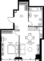 Планировка однокомнатной(квартира) площадью 57.5 квадратных метров в “ЖК Веер”