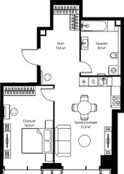 Планировка однокомнатной(квартира) площадью 57.5 квадратных метров в ЖК “ЖК Веер”