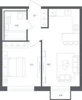 Планировка однокомнатной(квартира) площадью 38.7 квадратных метров в “ЖК Равновесие”