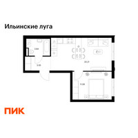 Планировка однокомнатной(квартира) площадью 38.68 квадратных метров в “ЖК Ильинские луга”