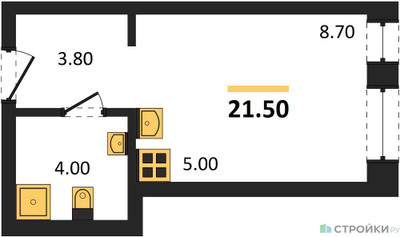 Планировка студии(квартира) площадью 21.5 квадратных метров в ЖК “ЖК Первый Московский”