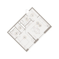 Планировка двухкомнатной(апартаменты) площадью 51.38 квадратных метров в “ЖК D'ORO MILLE (Доро Милле)”