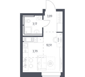 Планировка студии(квартира) площадью 21.76 квадратных метров в ЖК “ЖК Большое Путилково”