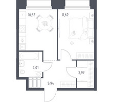 Планировка однокомнатной(апартаменты) площадью 35.16 квадратных метров в “ЖК Апарт-отель Тропарево парк”