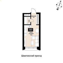 Планировка однокомнатной(квартира) площадью 24.3 квадратных метров в ЖК “ЖК Шелепиха (Cosmopolit)”