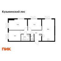 Планировка трехкомнатной(квартира) площадью 68 квадратных метров в “ЖК Кузьминский лес”
