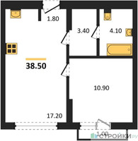 Планировка однокомнатной(квартира) площадью 38.5 квадратных метров в “ЖК Первый квартал”