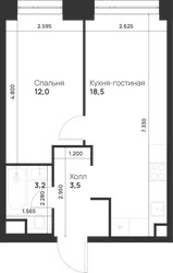 Планировка однокомнатной(квартира) площадью 37.2 квадратных метров в ЖК “ЖК Войс”