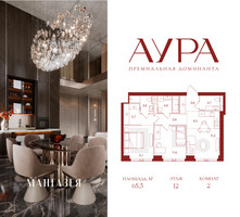 Планировка двухкомнатной(квартира) площадью 65.3 квадратных метров в “ЖК АУРА”