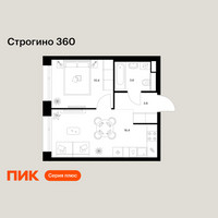Планировка однокомнатной(квартира) площадью 34 квадратных метров в “ЖК Строгино 360”