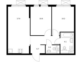 Планировка двухкомнатной(квартира) площадью 50.9 квадратных метров в “ЖК Середневский лес”
