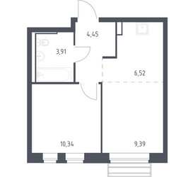 Планировка однокомнатной(квартира) площадью 34.3 квадратных метров в ЖК “ЖК Рублевский Квартал”
