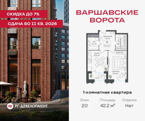 Планировка однокомнатной(квартира) площадью 42.2 квадратных метров в ЖК “ЖК Варшавские ворота”