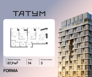 Планировка трехкомнатной(квартира) площадью 87.9 квадратных метров в ЖК “ЖК Татум”