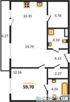 Планировка однокомнатной(квартира) площадью 59.7 квадратных метров в “Квартал Foriver”
