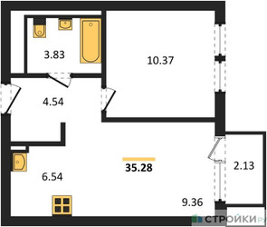 Планировка однокомнатной(квартира) площадью 35.28 квадратных метров в ЖК “ЖК Остафьево”