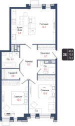 Планировка трехкомнатной(квартира) площадью 70.3 квадратных метров в ЖК “ЖК КИНОКВАРТАЛ”