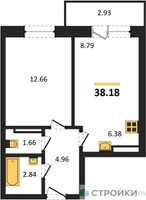 Планировка однокомнатной(квартира) площадью 38.18 квадратных метров в “Зеленый Оазис - Город”