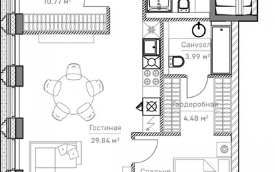 Планировка трехкомнатной(апартаменты) площадью 73.64 квадратных метров в ЖК “ЖК Mitte”