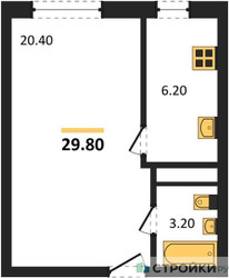 Планировка однокомнатной(квартира) площадью 29.8 квадратных метров в ЖК “ЖК Южная Долина”