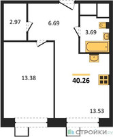 Планировка однокомнатной(квартира) площадью 40.26 квадратных метров в “ЖК Апарт-отель Тропарево парк”