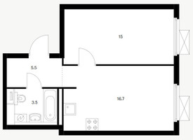 Планировка однокомнатной(квартира) площадью 40.7 квадратных метров в “ЖК Второй Нагатинский”
