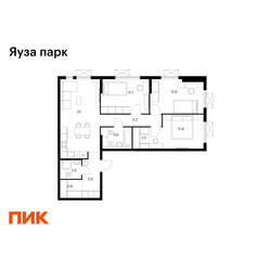 Планировка трехкомнатной(квартира) площадью 80.2 квадратных метров в ЖК “ЖК Яуза Парк (Мытищи)”