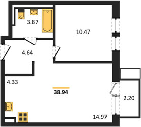 Планировка однокомнатной(квартира) площадью 38.94 квадратных метров в ЖК “ЖК Квартал Сабурово”
