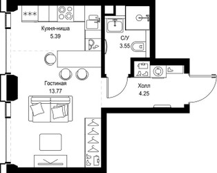 Планировка студии(квартира) площадью 26.96 квадратных метров в ЖК “ЖК СЕТ”