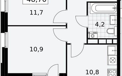 Планировка двухкомнатной(квартира) площадью 48.7 квадратных метров в ЖК “ЖК Дзен-кварталы”