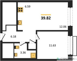 Планировка однокомнатной(квартира) площадью 39.82 квадратных метров в “ЖК LIFE Варшавская”