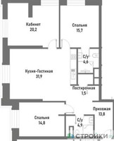 Планировка трехкомнатной(квартира) площадью 107.4 квадратных метров в “ЖК Ренессанс”