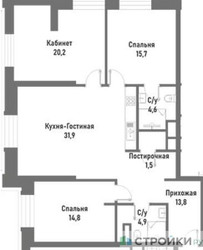 Планировка трехкомнатной(квартира) площадью 107.4 квадратных метров в ЖК “ЖК Ренессанс”