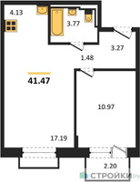 Планировка однокомнатной(квартира) площадью 41.47 квадратных метров в “ЖК Новое Внуково”